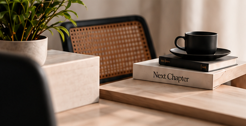 Desk with coffee cup and books